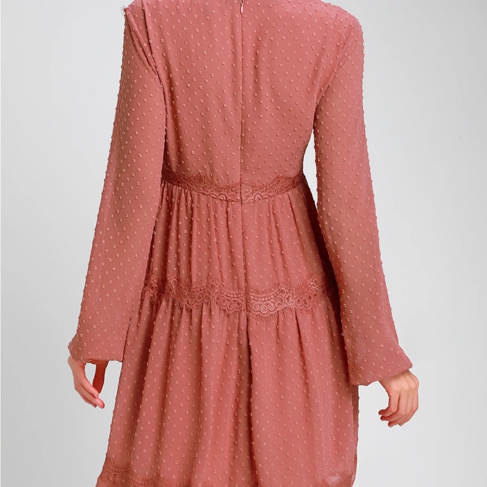 Lulu's Dusty Rose Lace Long Sleeve Dress - Picture 2 of 6